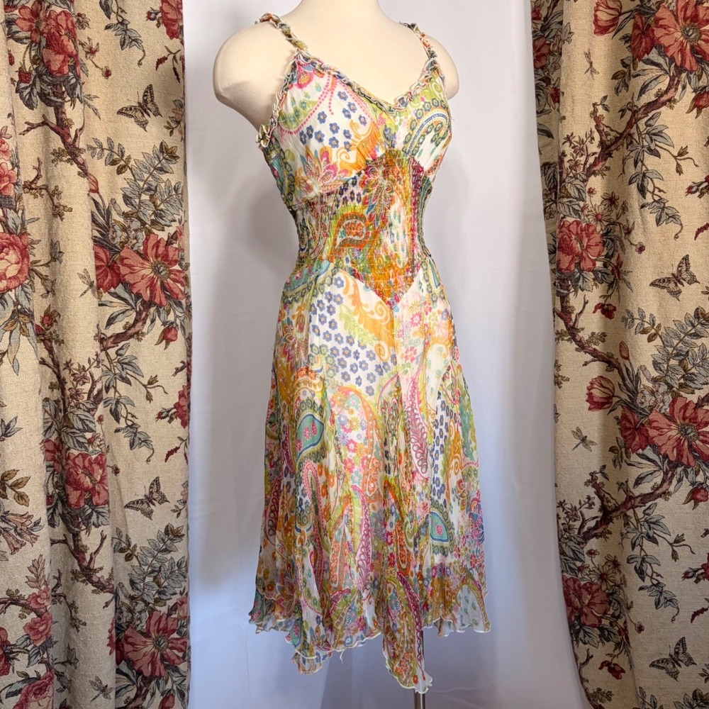 Rene Derhy Gorgeous Vintage Midi Dress with colorful paisley and sequin details